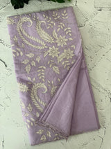 Mul chanderi applique work saree  MSH146- Lavender