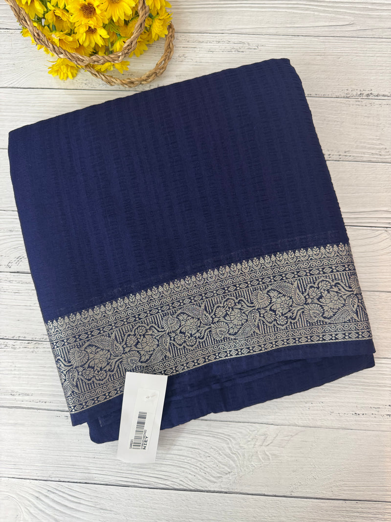 Crepe Banarasi viscose Georgette saree with brocade blouse MS953211- DarkBlue