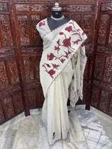 Tissue cotton applique work saree MS6743(1) - Maroon