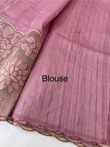 Blended tussar saree with organza applique applique borders MTSS452 DustyOnion