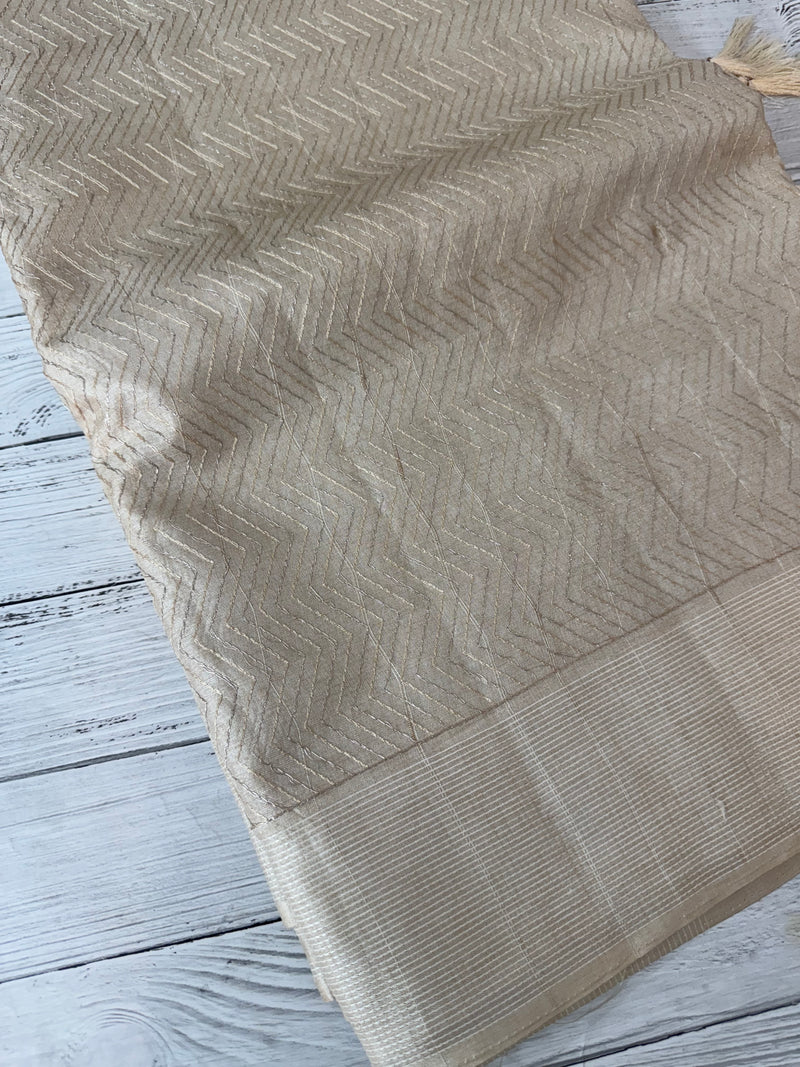 Blended tussar saree with embriodery - MS8665 Pearl Cream