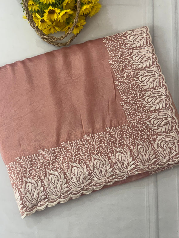 Crush Organza embroidery saree MS9739 Peach