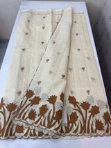Jute Linen Applique work saree  -MSH128 Offwhite to Caramel