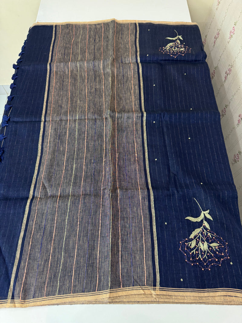 Pure linen handwork sarees MLS7854