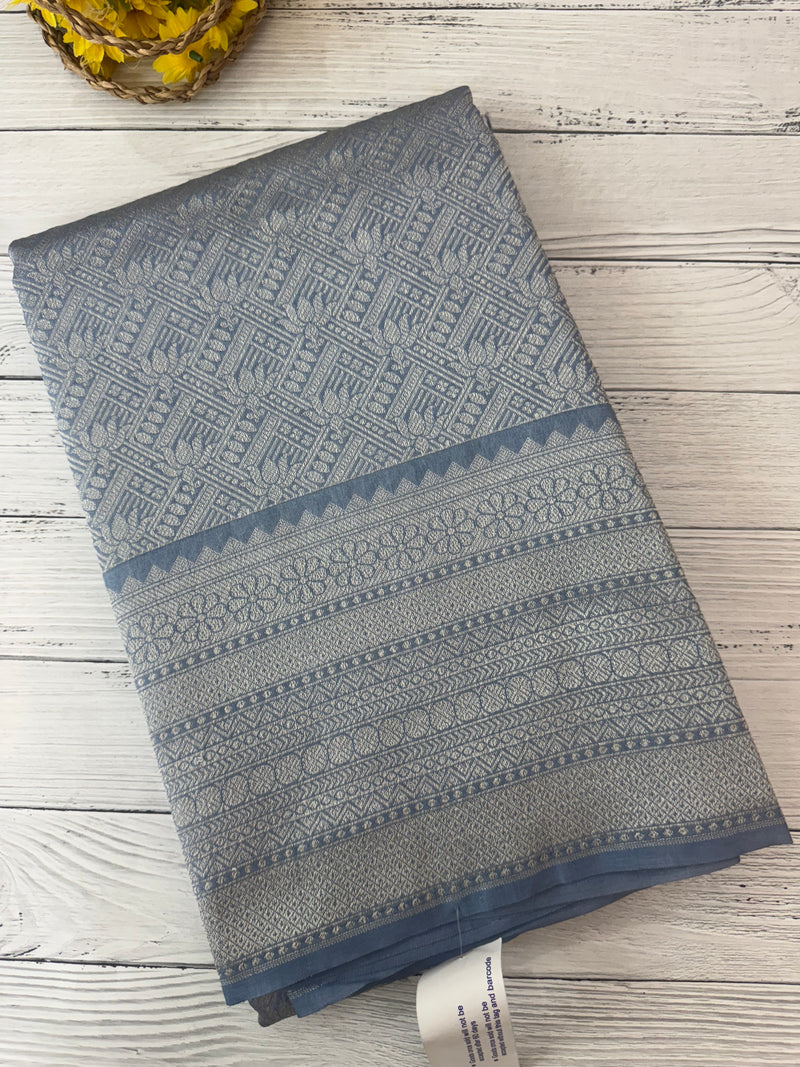 Banarasi semi katan saree in silver zari MS14667 - PowderBlue