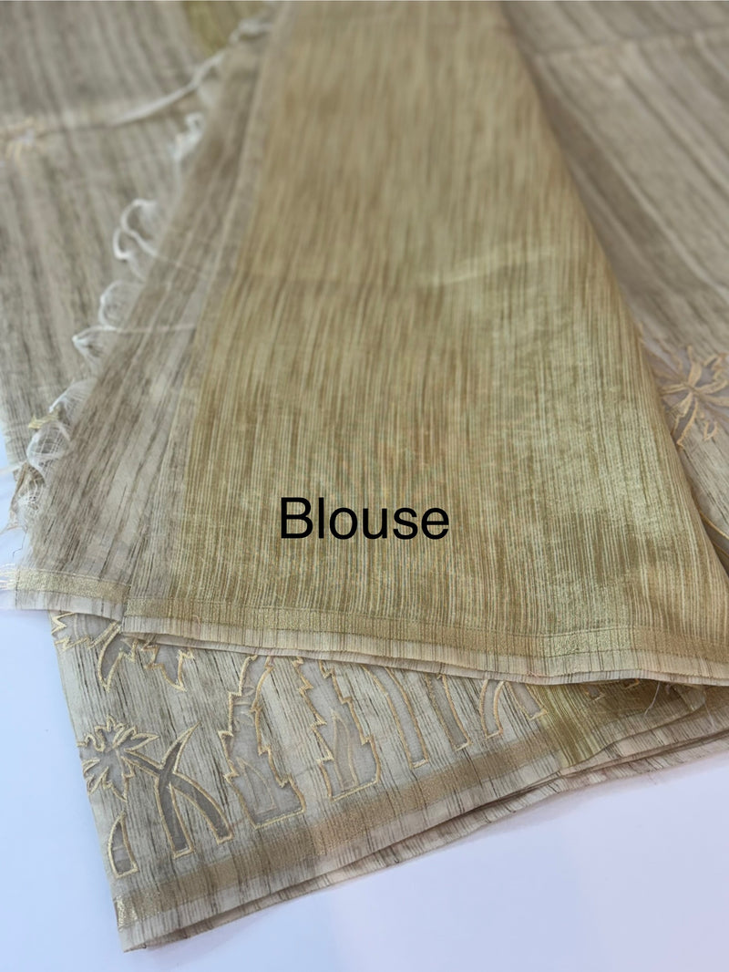 Blended tussar saree with applique work - MS14925