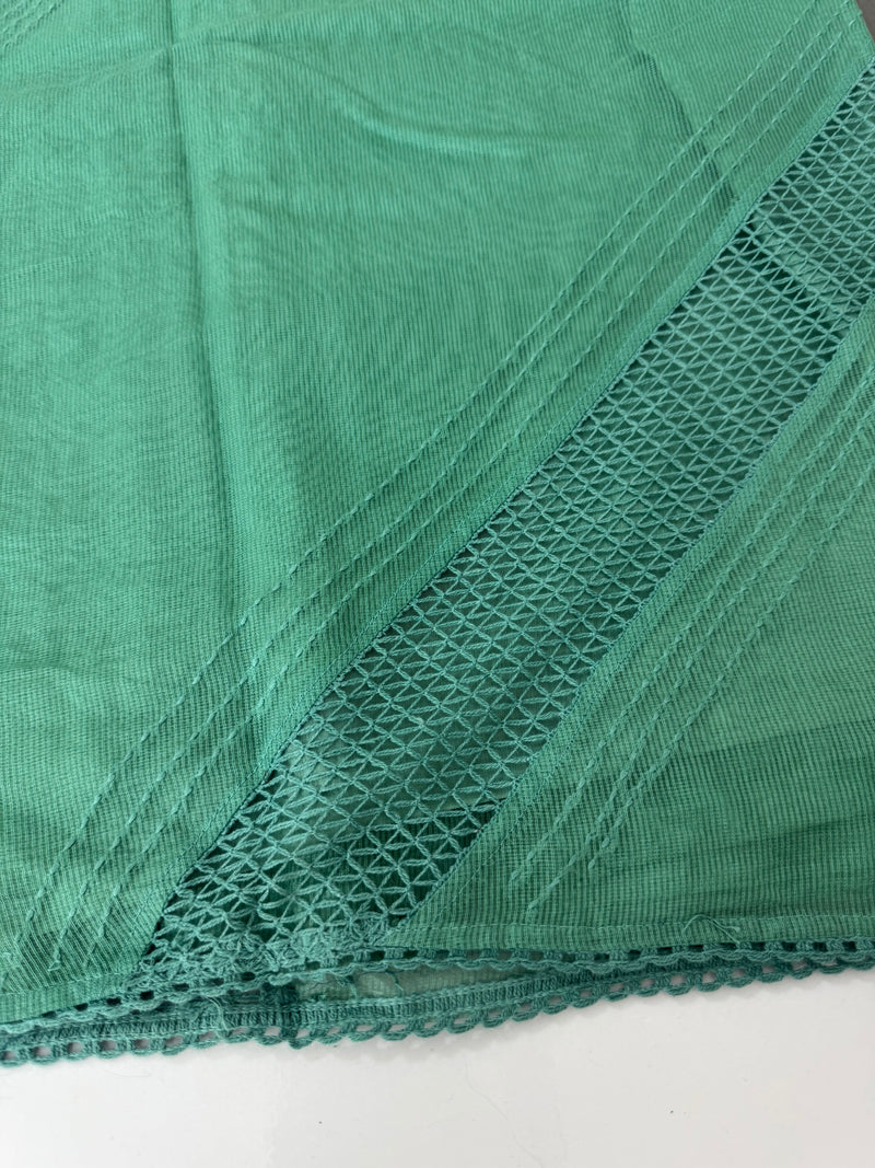 Supernet saree with crochet work and lace border MCJ5433 -JadeGreen(Design - Diagonal Crochet)