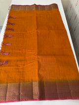 Jute silk sarees with contrast pallu & blouse MJL396