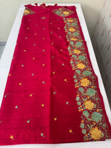 Crushed Blended tussar silk saree with embroidery- SNFCYEY DarkPink