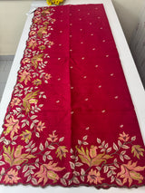 Crushed Blended tussar silk saree with embroidery- SNFCYEY- DarkPink