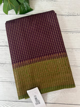 Semi silk saree with checks zari weaving MS81543- Wine to OliveGreen