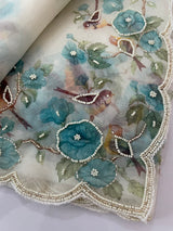 Handworked glass organza saree with floral digital prints- MS15737