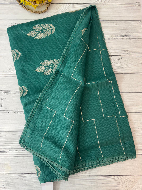 Soft kota silk saree with embriodery MS14809- BluishGreen