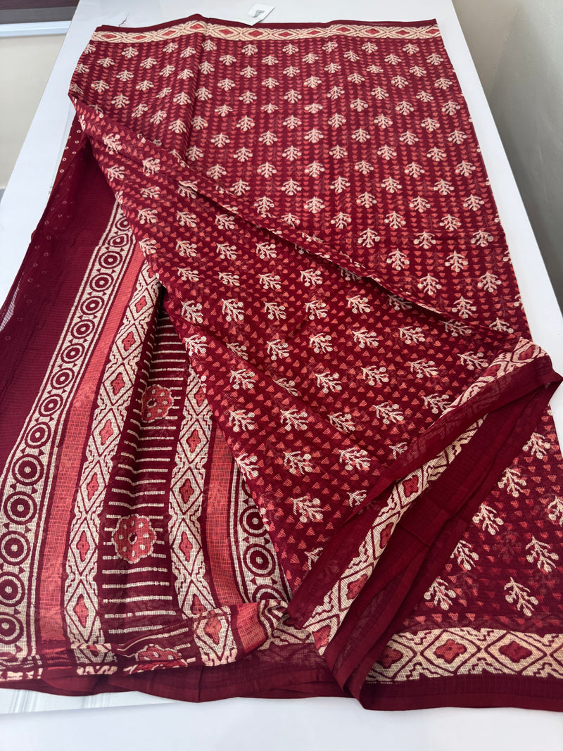 Hand block printed pure kota doria saree MBKD456