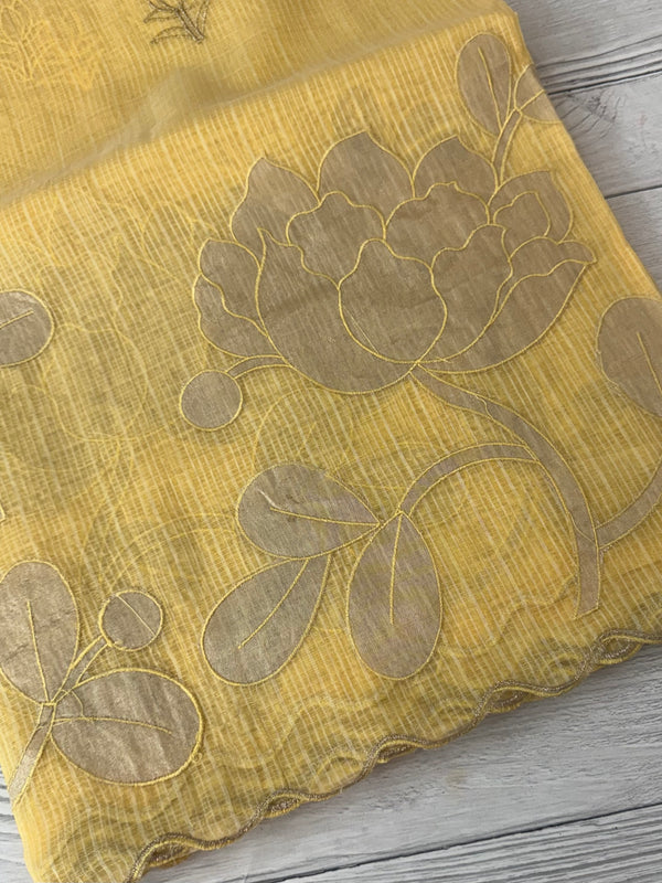 NetKota saree with tissue applique work MS15145 - PastelYellow