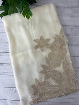 Georgette - Organza saree with applique work MS5089- Cream