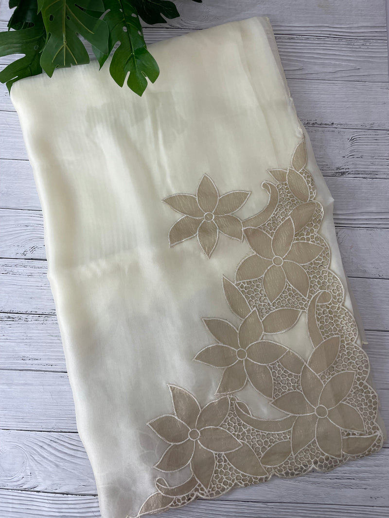 Georgette - Organza saree with applique work MS5089- Cream