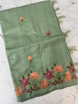 Art tussar saree with embroidery MST677 DustyGreen