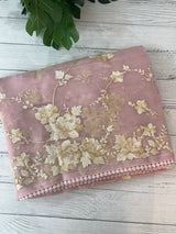 Tissue Organza saree with thread work  MS14931 PastelPink