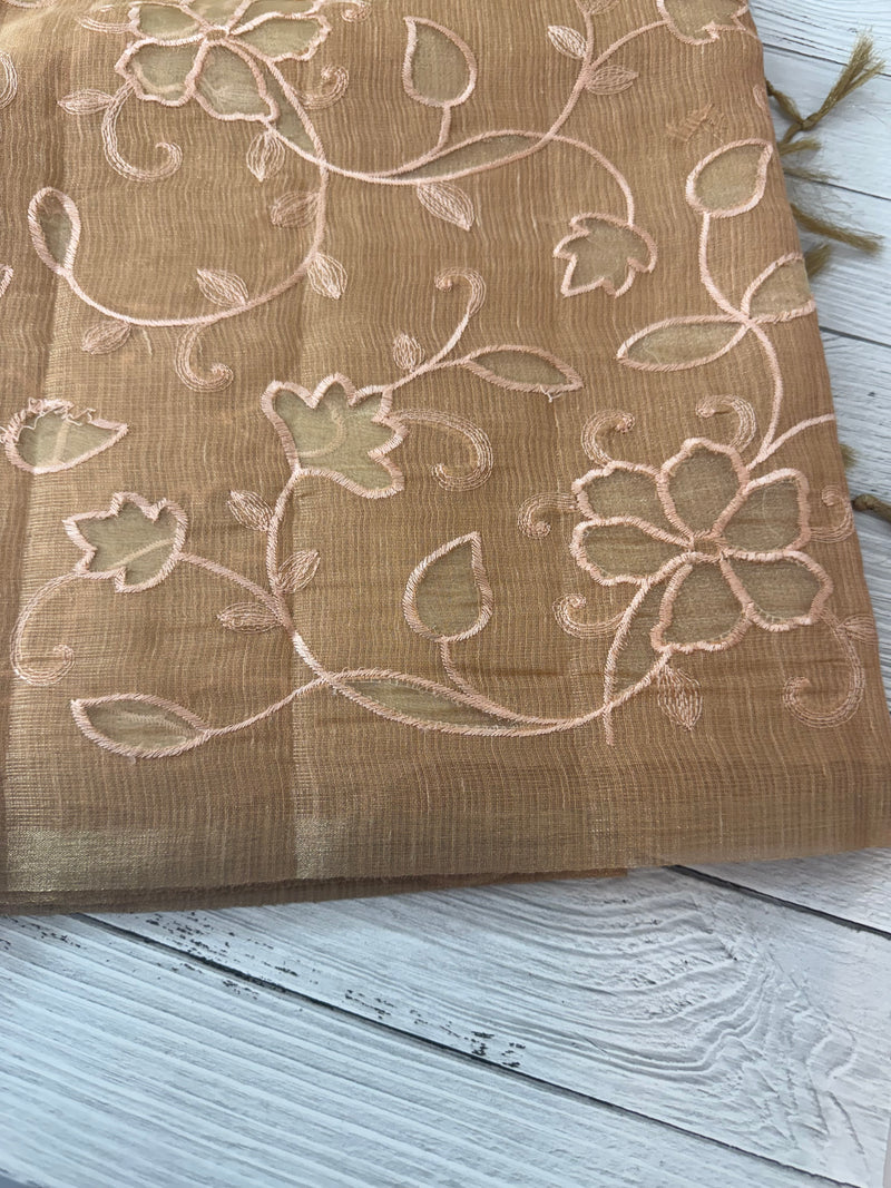 Tissue Silk applique work saree MS49811- DuskyPeach