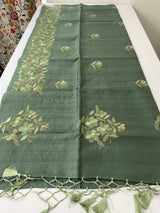 Matka tussar silk saree- MTKA616 JADE GREEN