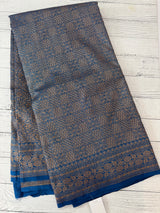 Semi katan Banarasi saree in antique zari weaving - MSKB899 DeepBlue