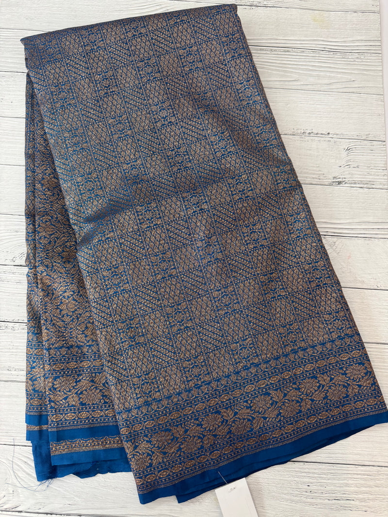 Semi katan Banarasi saree in antique zari weaving - MSKB899 DeepBlue