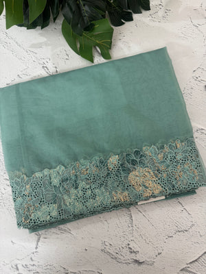 Soft Organza saree with cutwork tissue applique borders - MCW765