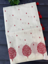 Supernet saree with embroidery MCJ875 white & Red