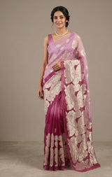 Double shade Semi organza saree with appliqué work - MSH949