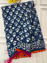 Pure mul cotton hand block printed saree SKSRMY