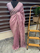 Handworked crush Organza saree with stones and cutbeads MZTS116 - Pastel Green