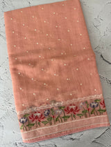 Semi linen saree with embroidery- MS15167