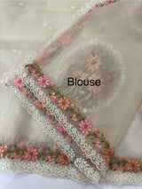 Tissue mix crush Organza saree with embroidery work MS6788- Offwhite