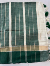 Linen saree with big border MLS9768- BottleGreen