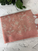 Tissue chanderi saree with applique work MSH699 - PeachPink