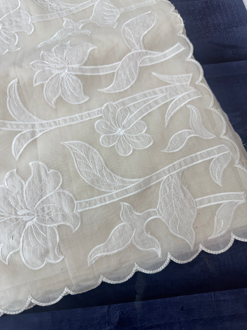 Mul chanderi applique work saree  MSH115 - Offwhite