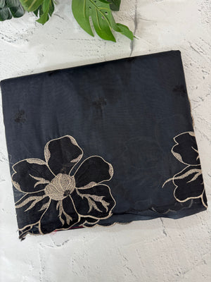 Organza saree with embroidery borders MOS4765 Black