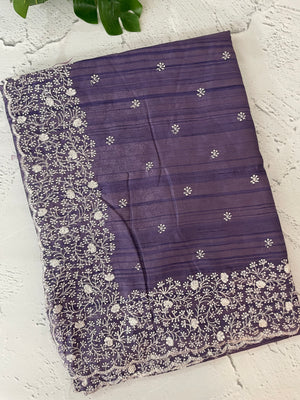 Semi tussar saree with embroidery MST121 - Purple