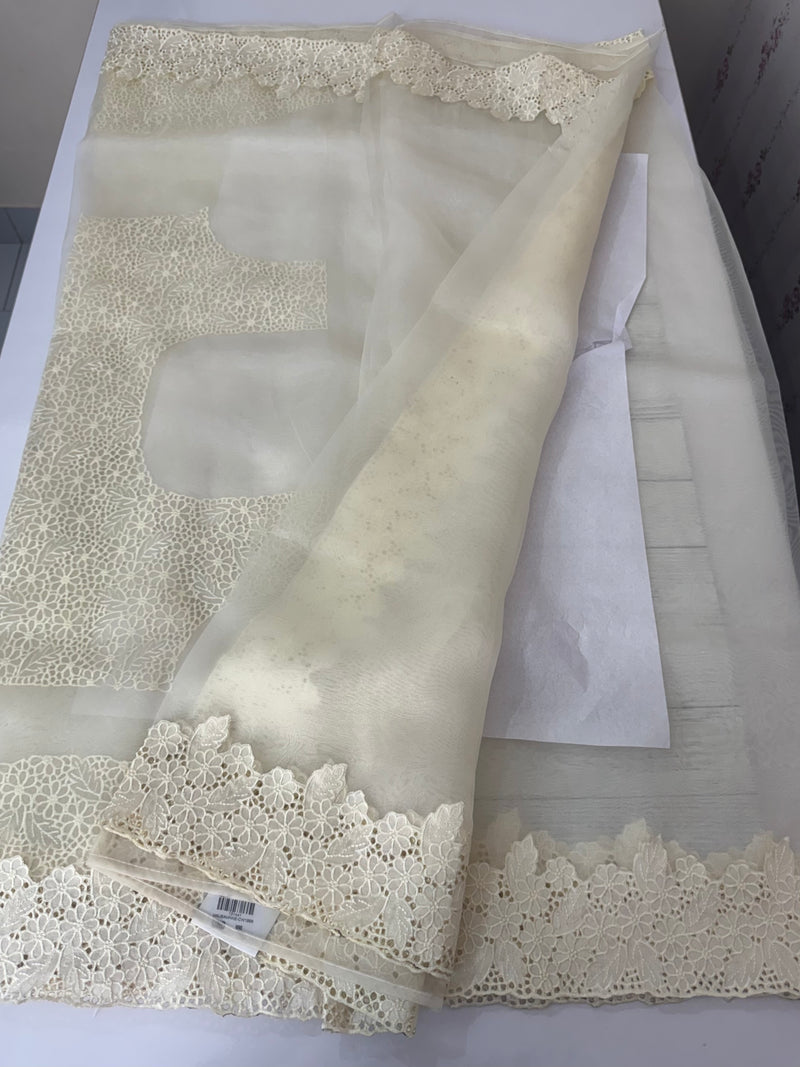 Cutwork Kora Organza saree with full cutwork blouse-  MS14154 Offwhite