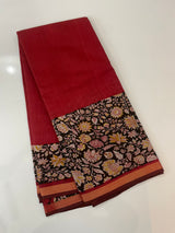 Soft semi Chanderi saree with zari border MS9871 Maroon & Black