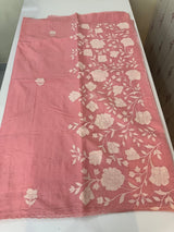 Mul chanderi applique work saree  MSH146- PeachyPink