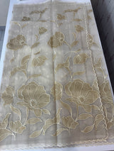 Organza saree with tissue applique work MS5081- CloudGrey