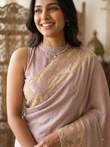 Soft Pashmina saree with organza Applique borders MSH251 - Pastel DustyMauve