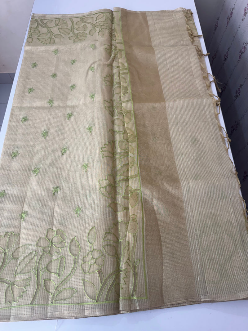 Tissue silk saree with applique work MTSS987