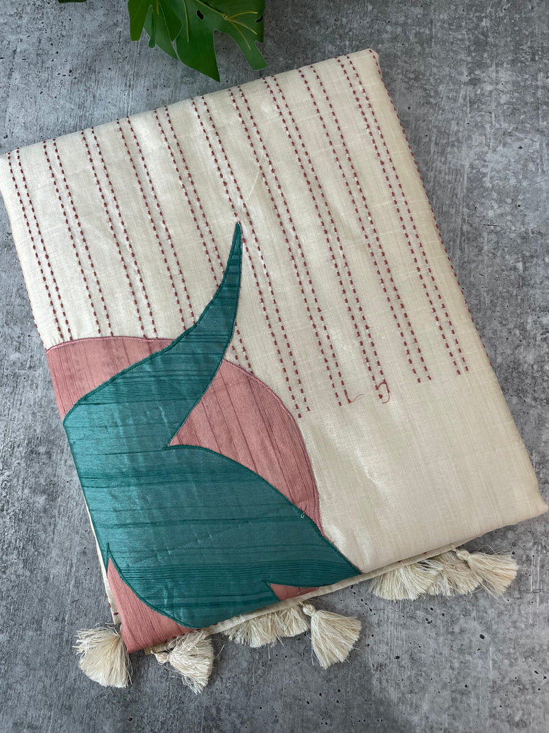 Blended tussar saree with kanta embriodery and appliqué work- MBTS99