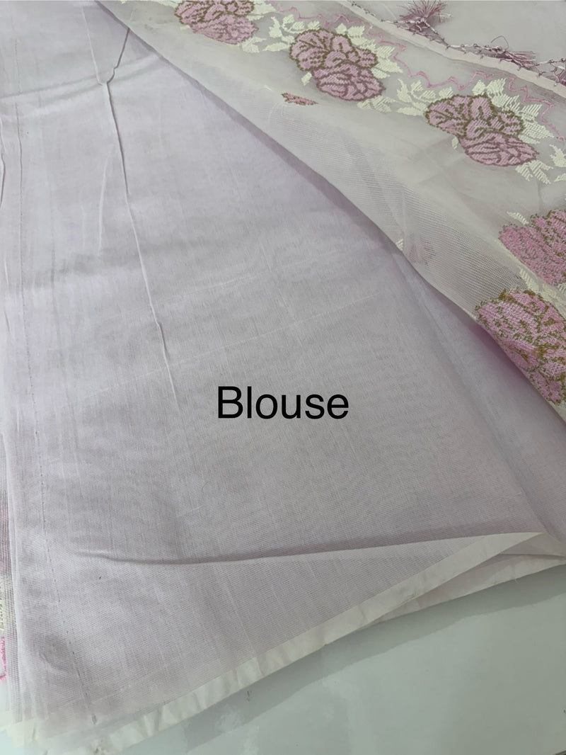 Supernet saree with cross stitch embroidery MSH116- Lavender