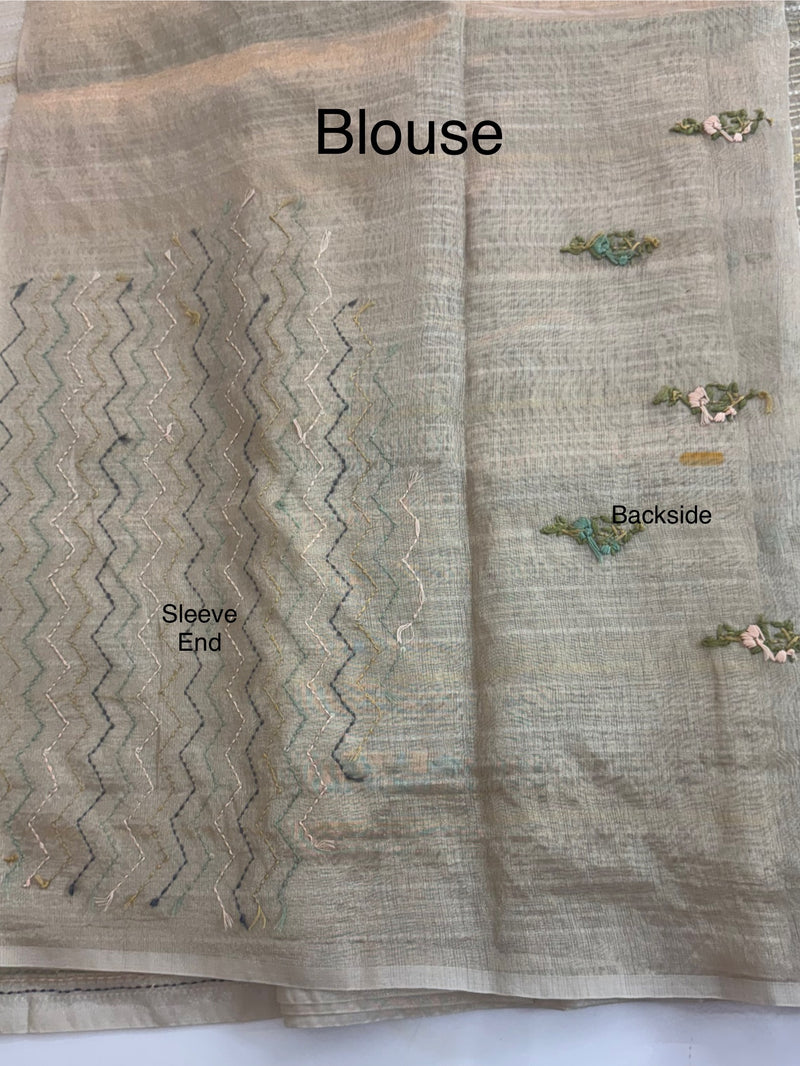 Tissue silk saree with hand embriodery - MS4561 Tan shade