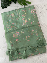 Tussar finish soft silk saree with thread embroidery MTS568 DustyGreen