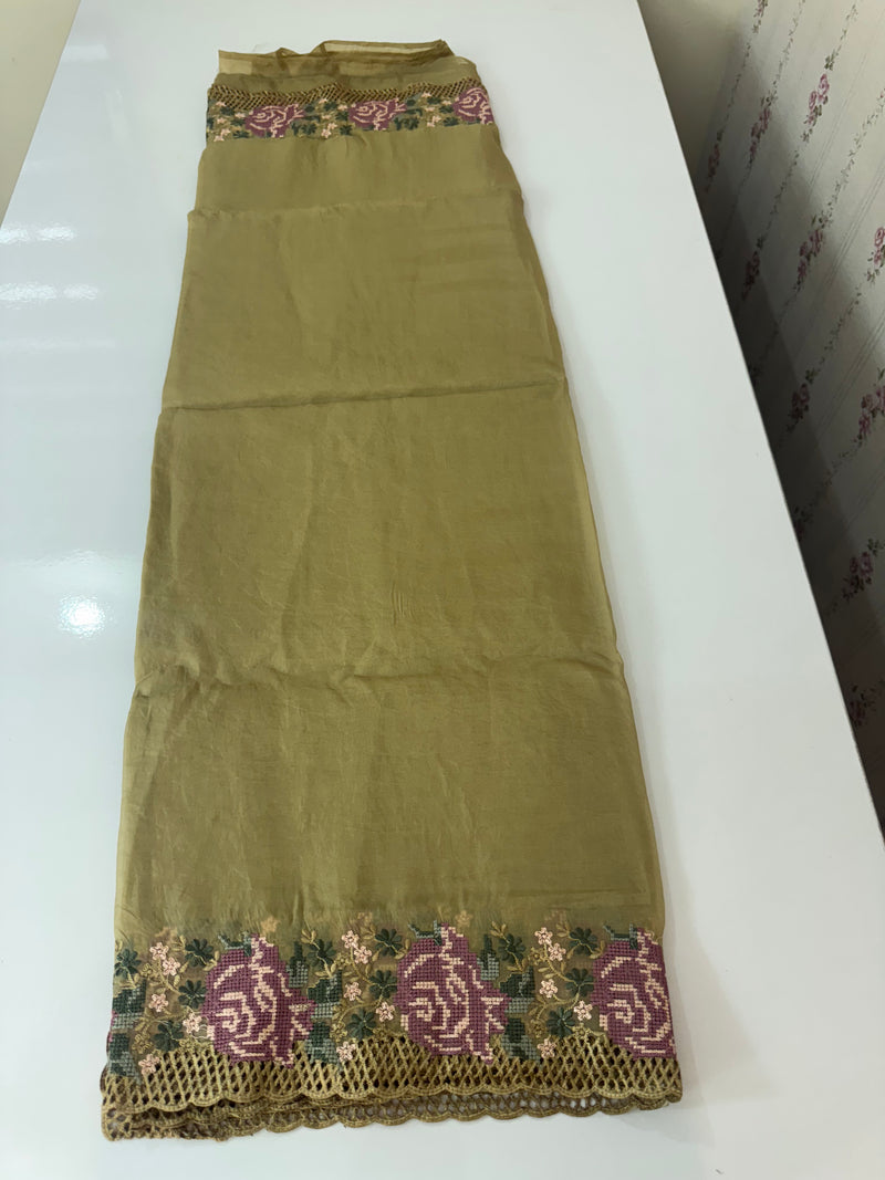Crush Organza cutwork & embroidery saree MS7544- DarkBeige